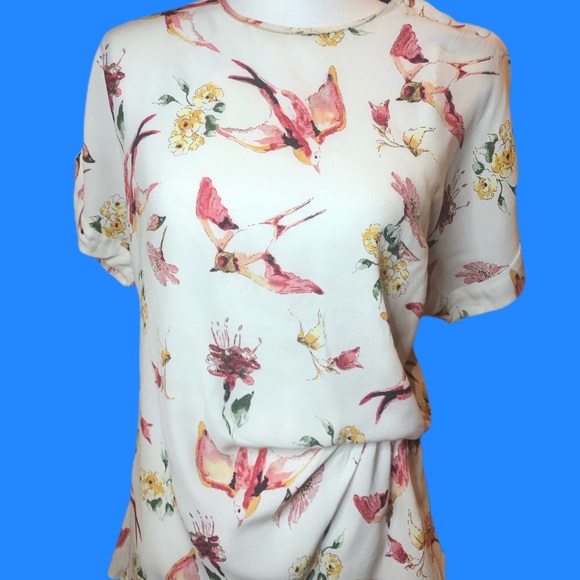 Zara blouse with ruched side. Birds sz small. - Picture 1 of 6